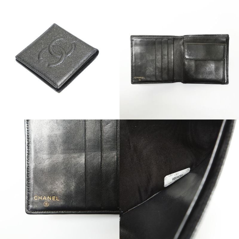 Chanel Bifold Wallet Caviar Leather CC Logo