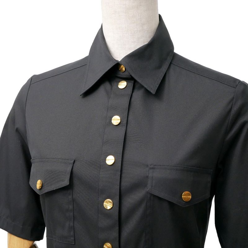 Celine Short Sleeve Shirt 34 Gold Logo Button Black