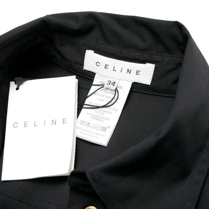 Celine Short Sleeve Shirt 34 Gold Logo Button Black