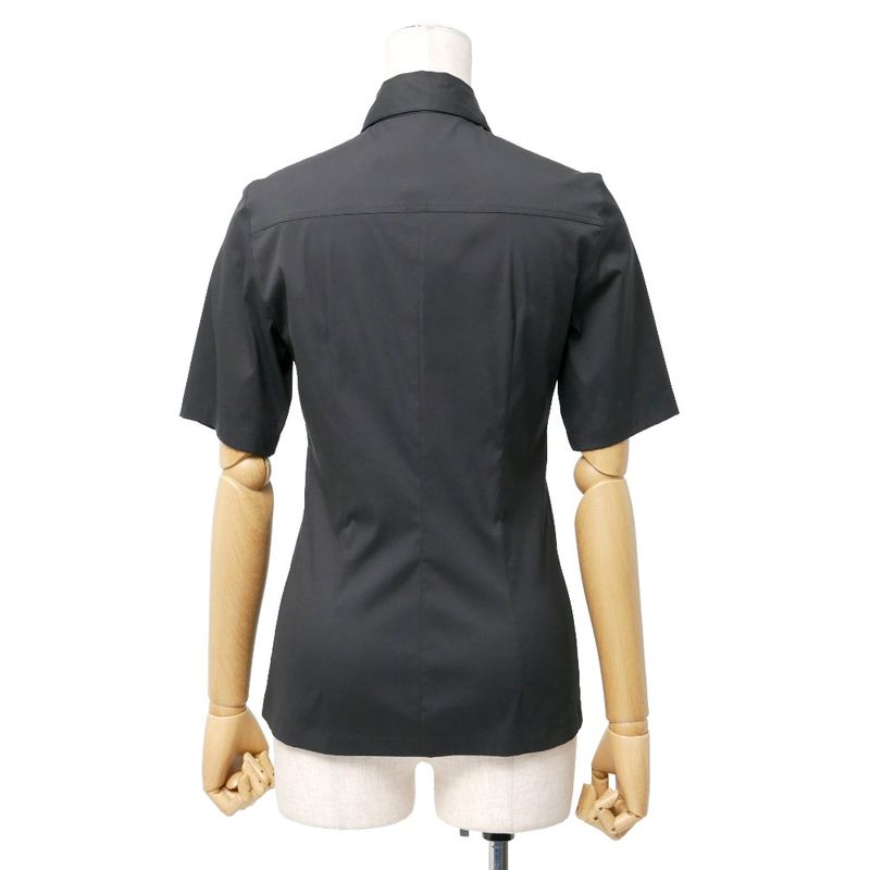 Celine Short Sleeve Shirt 34 Gold Logo Button Black