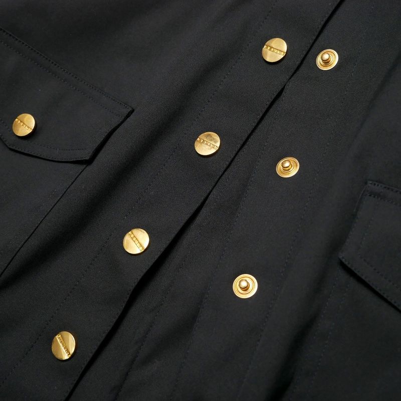 Celine Short Sleeve Shirt 34 Gold Logo Button Black