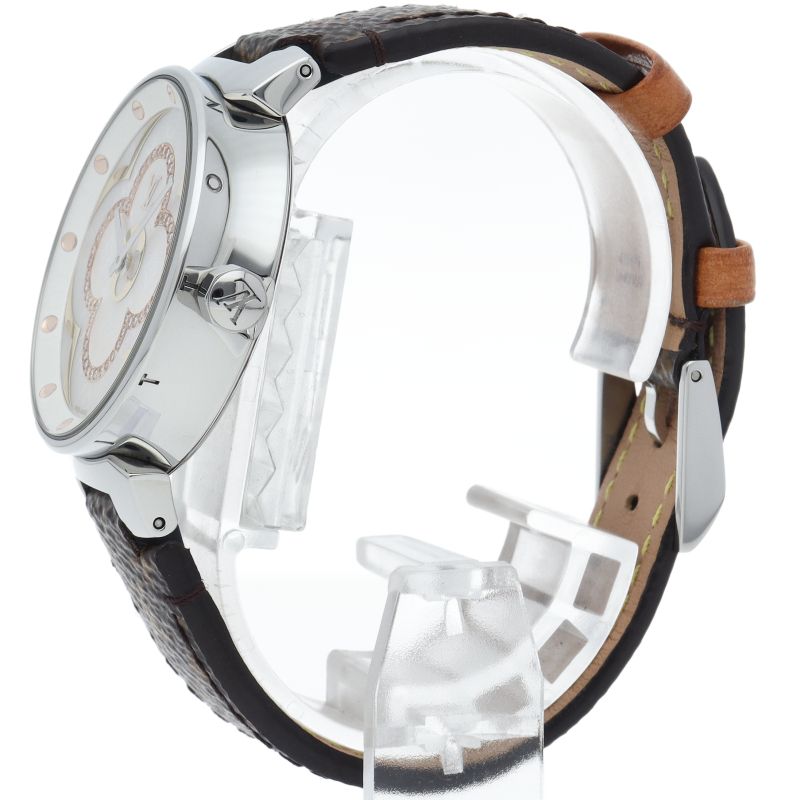 Louis Vuitton Tambour Moondivine Watch Diamond Shell Box Band SS
