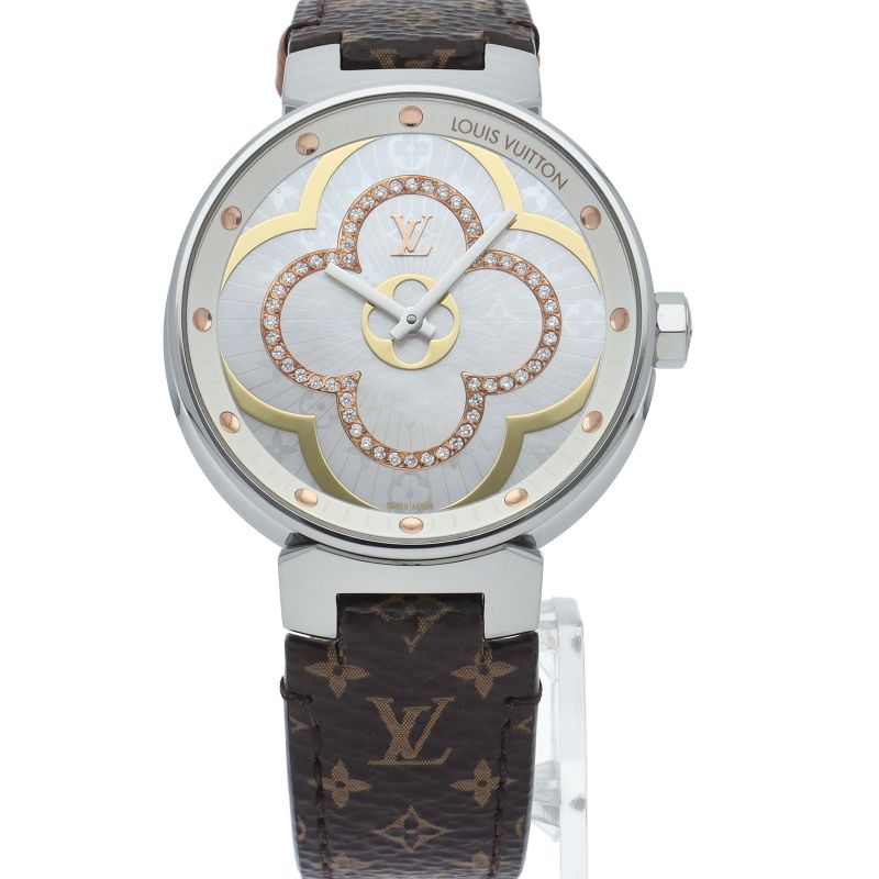 Louis Vuitton Tambour Moondivine Watch Diamond Shell Box Band SS