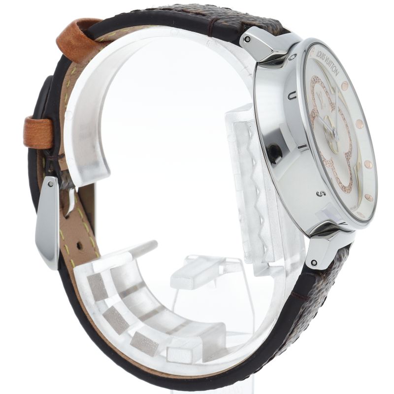 Louis Vuitton Tambour Moondivine Watch Diamond Shell Box Band SS