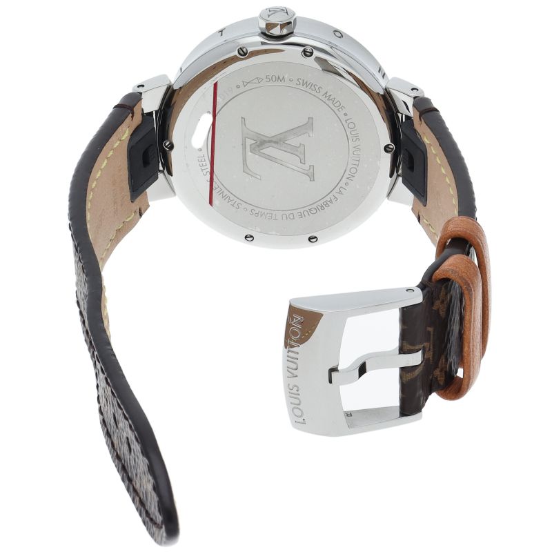 Louis Vuitton Tambour Moondivine Watch Diamond Shell Box Band SS