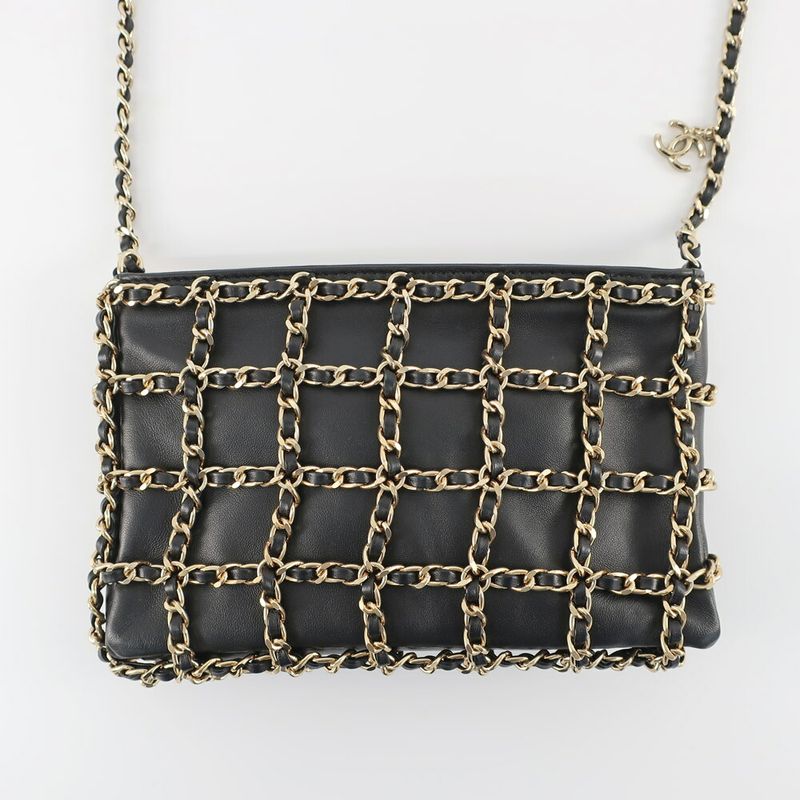 Chanel Chain Shoulder Bag Cruise Collection Lambskin Black Gold