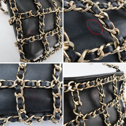 Chanel Chain Shoulder Bag Cruise Collection Lambskin Black Gold