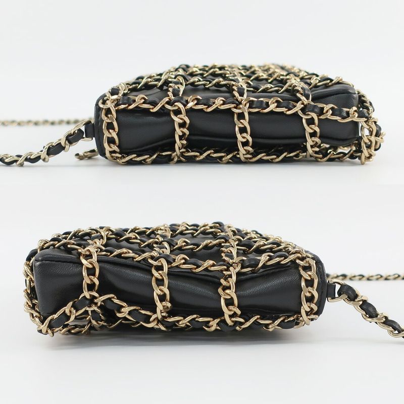 Chanel Chain Shoulder Bag Cruise Collection Lambskin Black Gold