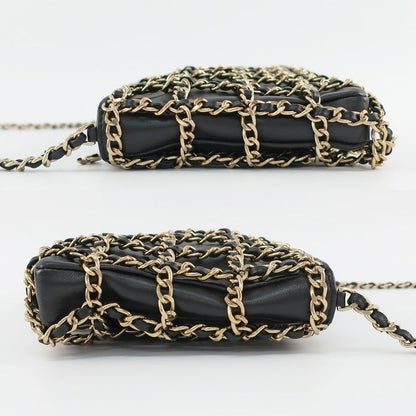 Chanel Chain Shoulder Bag Cruise Collection Lambskin Black Gold