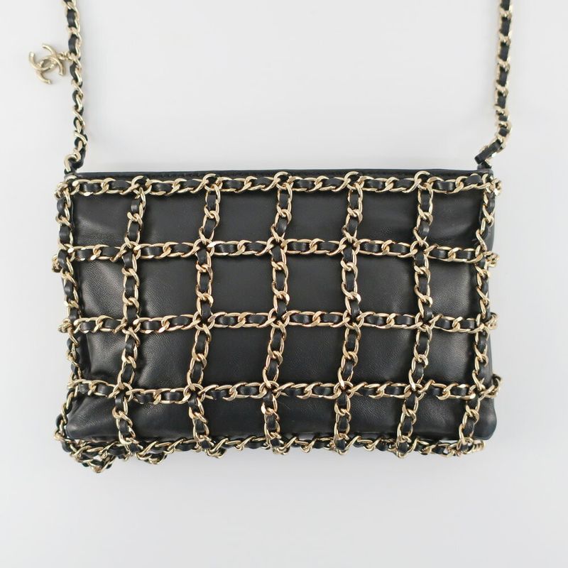 Chanel Chain Shoulder Bag Cruise Collection Lambskin Black Gold
