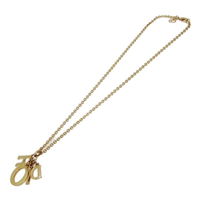 Dior Rhinestone Logo Necklace Gold