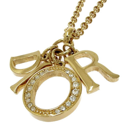 Dior Rhinestone Logo Necklace Gold
