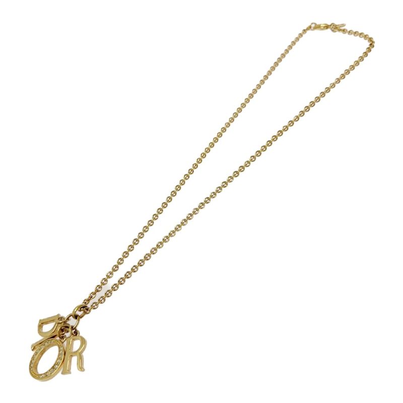 Dior Rhinestone Logo Necklace Gold