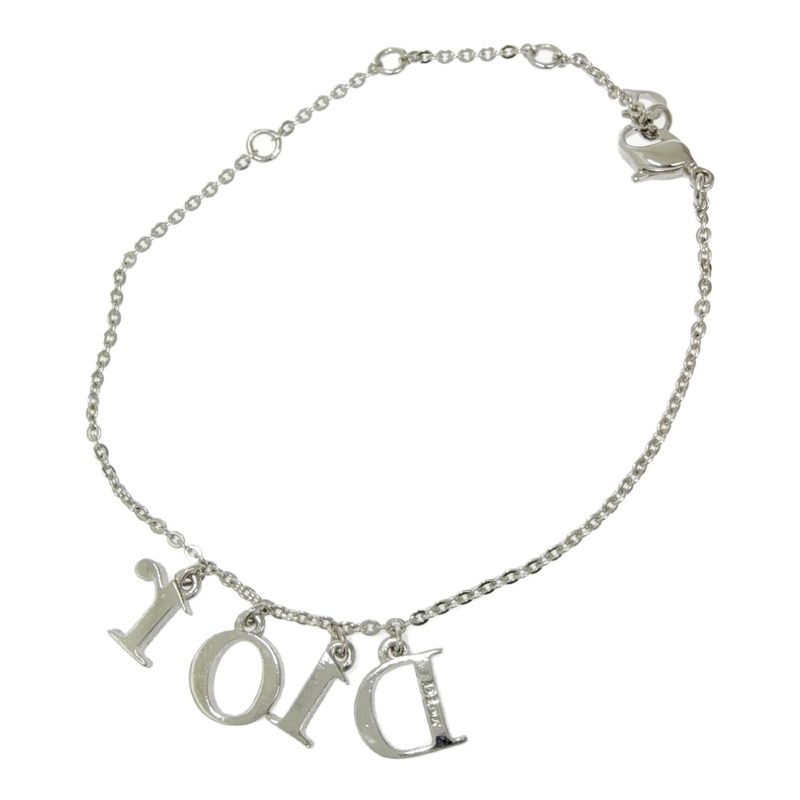 Dior Metal Rhinestone Logo Bracelet Silver
