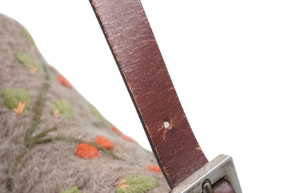Fendi Mamma Baguette Bag Wool Leather Brown Embroidery Silver — view 7