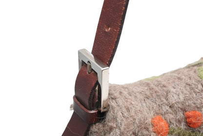 Fendi Mamma Baguette Bag Wool Leather Brown Embroidery Silver — view 5