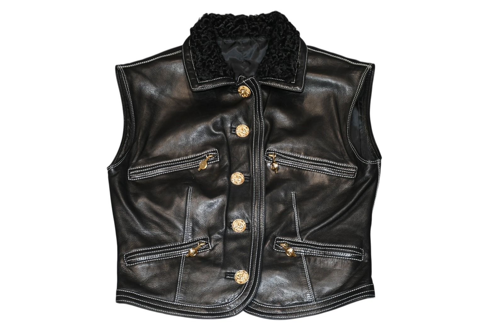 Versace Vintage Shearling Leather Vest Black