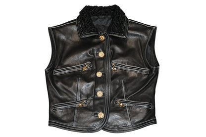 Versace Vintage Shearling Leather Vest Black