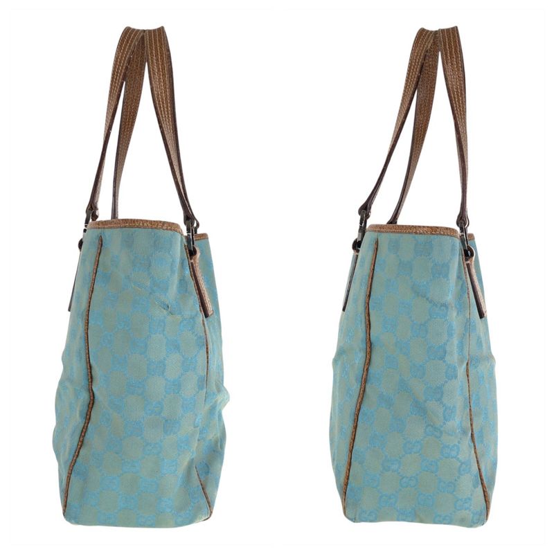 Gucci Light Blue Brown GG Canvas Leather Tote Shoulder Bag