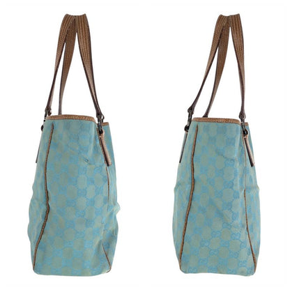 Gucci Light Blue Brown GG Canvas Leather Tote Shoulder Bag