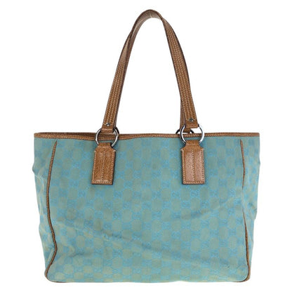Gucci Light Blue Brown GG Canvas Leather Tote Shoulder Bag