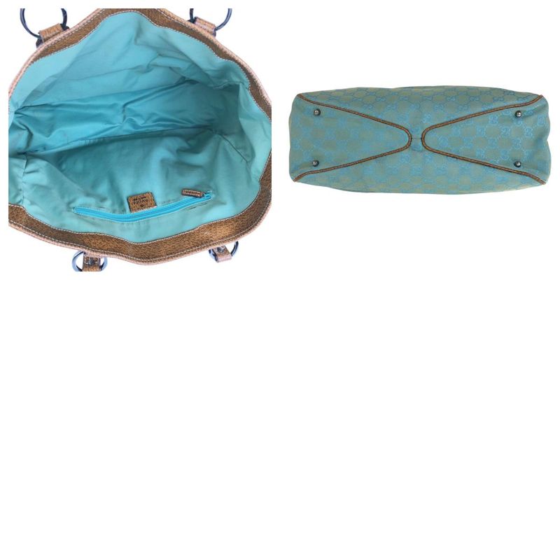 Gucci Light Blue Brown GG Canvas Leather Tote Shoulder Bag