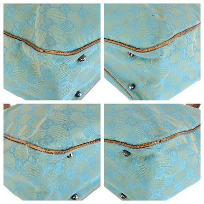 Gucci Light Blue Brown GG Canvas Leather Tote Shoulder Bag