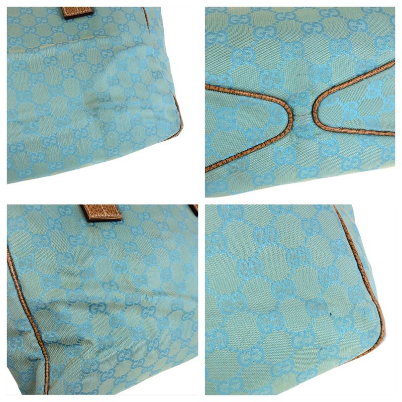 Gucci Light Blue Brown GG Canvas Leather Tote Shoulder Bag