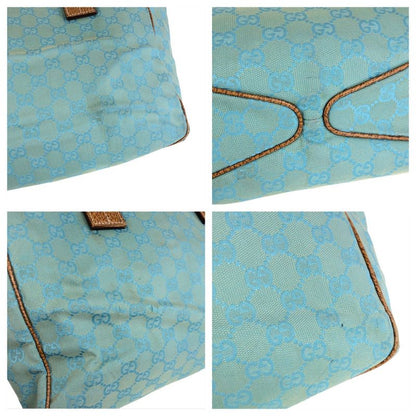 Gucci Light Blue Brown GG Canvas Leather Tote Shoulder Bag