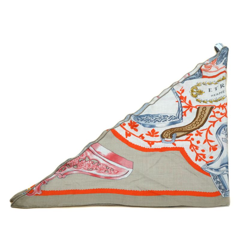 Hermes Triangle Armor Scarf Beige Multicolor Cashmere Silk