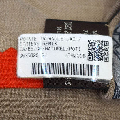 Hermes Triangle Armor Scarf Beige Multicolor Cashmere Silk
