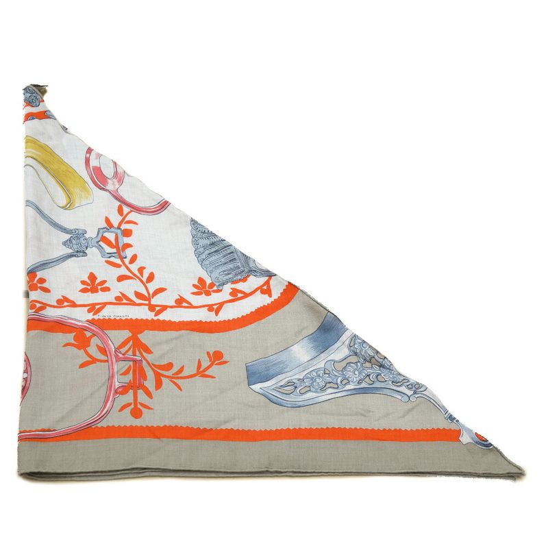 Hermes Triangle Armor Scarf Beige Multicolor Cashmere Silk