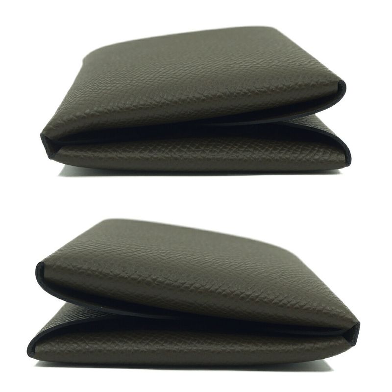 Hermes Calvi Duo Card Case Coin Case Dark Brown Silver