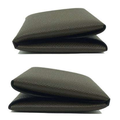 Hermes Calvi Duo Card Case Coin Case Dark Brown Silver