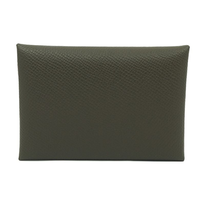 Hermes Calvi Duo Card Case Coin Case Dark Brown Silver
