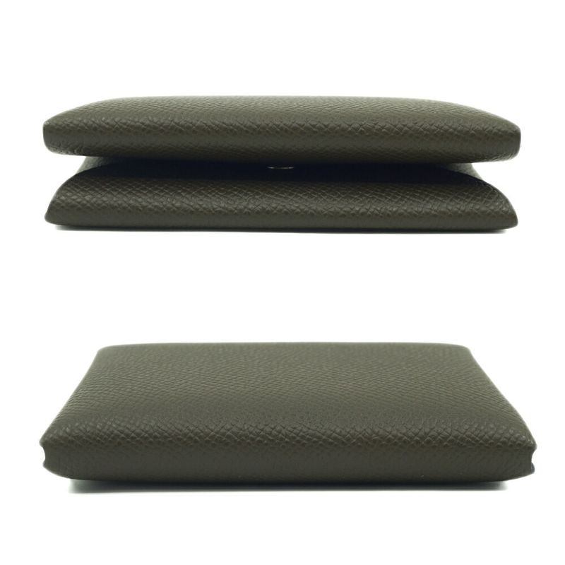 Hermes Calvi Duo Card Case Coin Case Dark Brown Silver