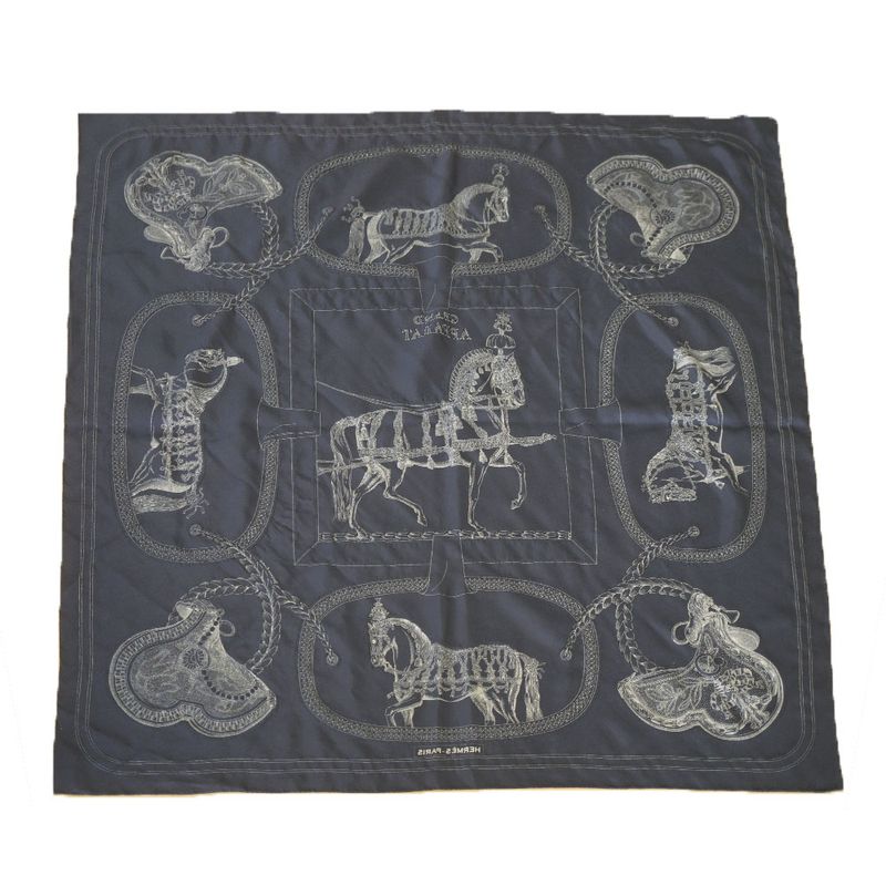 Hermes Carre 90 Grand Apparat Embroidered Pearl Beads Scarf Silk