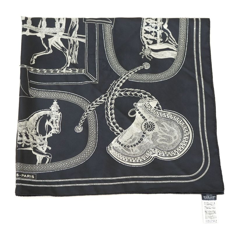 Hermes Carre 90 Grand Apparat Embroidered Pearl Beads Scarf Silk