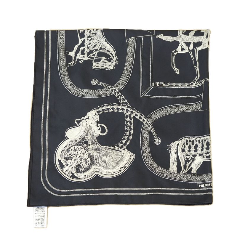 Hermes Carre 90 Grand Apparat Embroidered Pearl Beads Scarf Silk