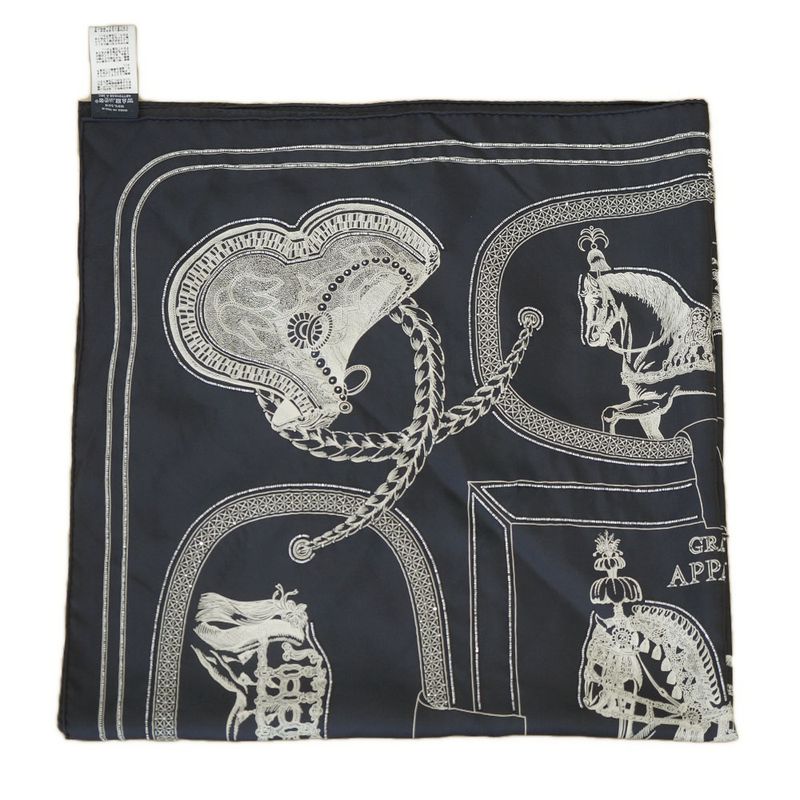 Hermes Carre 90 Grand Apparat Embroidered Pearl Beads Scarf Silk