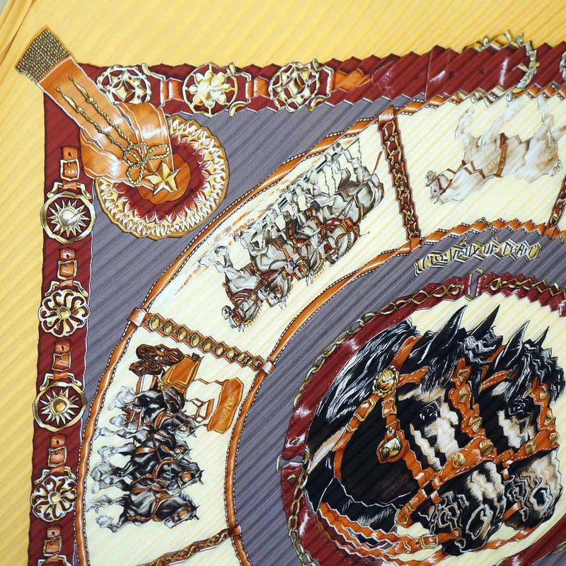 Hermes Pleats Carre Chevaux de Trait Horse Silk Yellow Multicolor