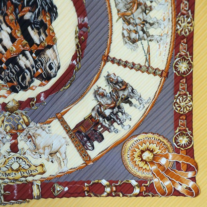 Hermes Pleats Carre Chevaux de Trait Horse Silk Yellow Multicolor