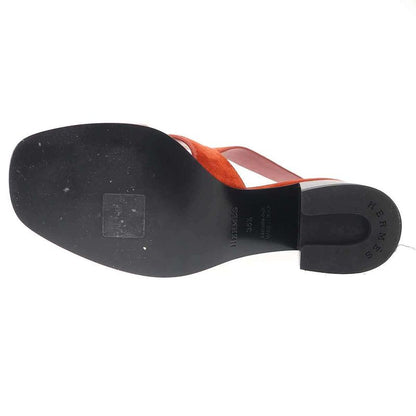 Hermes 60 Suede Leather Heel Sandals Orange 35.5