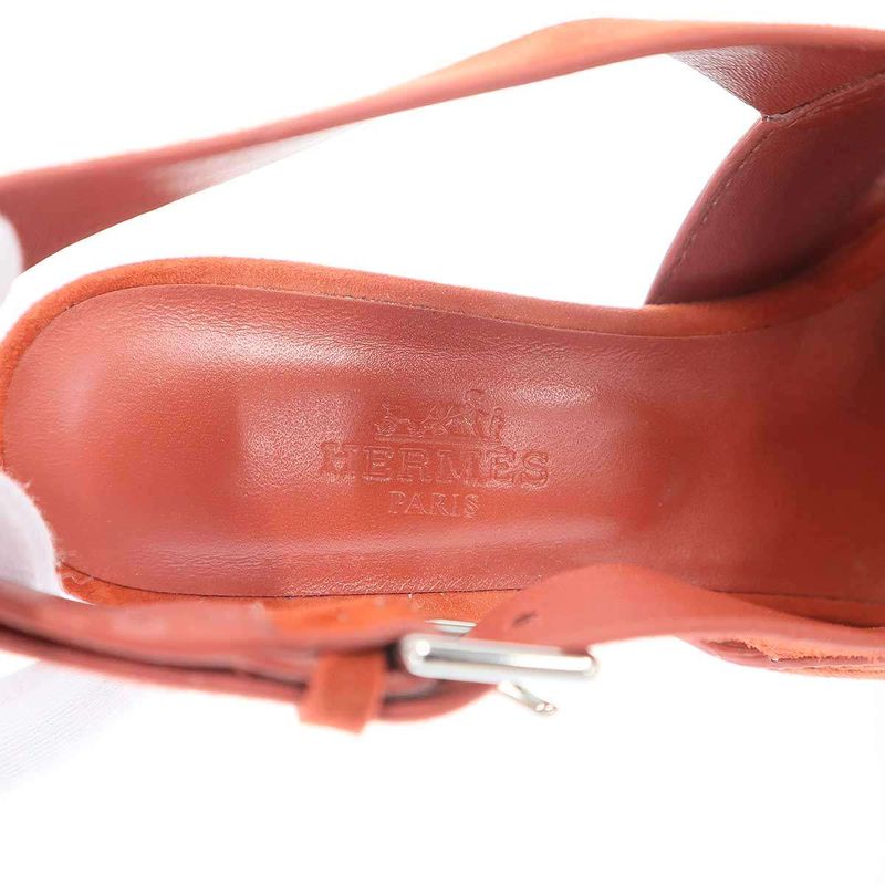 Hermes 60 Suede Leather Heel Sandals Orange 35.5