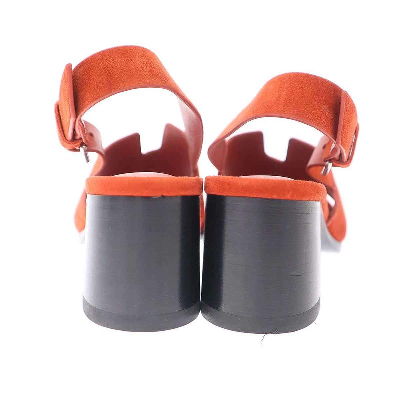 Hermes 60 Suede Leather Heel Sandals Orange 35.5