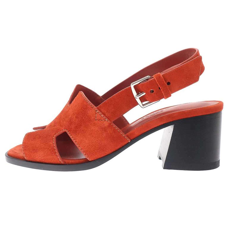 Hermes 60 Suede Leather Heel Sandals Orange 35.5