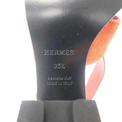 Hermes 60 Suede Leather Heel Sandals Orange 35.5