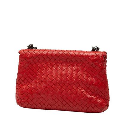 Bottega Veneta Intrecciato Chain Shoulder Bag Red Leather