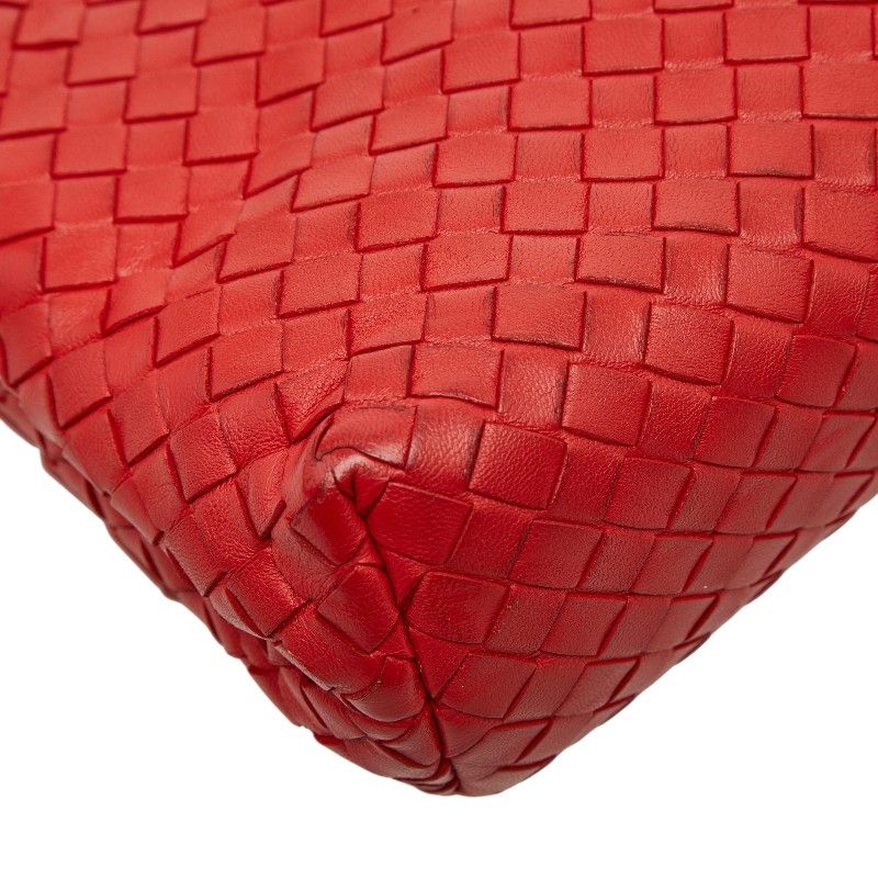 Bottega Veneta Intrecciato Chain Shoulder Bag Red Leather