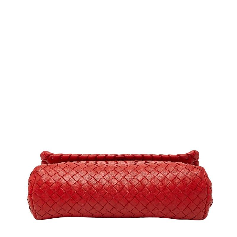 Bottega Veneta Intrecciato Chain Shoulder Bag Red Leather